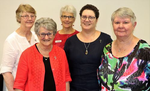 Back row: Maureen Sexton rsm, Elizabeth Moloney rsm. Front row: Eveline Crotty rsm (Institute Leader), Gaye Lennon rsm, Caroline Ryan rsm (Vicar)